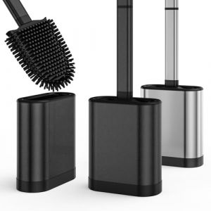 HOMEASY Brosse WC, Brosse Toilette Silicone avec Support Acier Inoxydable, Balais Toilette WC Silicone Suspendu, Long Manche pour Nettoyage Efficace Noir (Hilicen, neuf)