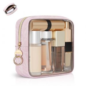 Petite Trousse de Maquilage Femme Pochette Transparent Voyage Mini Trousse de Toilette Transparente TPU pour Rangement Cosm&eacute;tique pour Kit de Voyage Accessoires Cadeau Femme Fille 12,5*5*12,5cm|Rose (playexen, neuf)