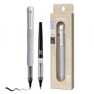 Kuretake ZIG Letter Pen COCOIRO Body with Black Ink Refill &ndash; Flexible Extra Fine Brush Tip &ndash; Refillable Brush Pen for Calligraphy, Hand Lettering, Illustration &ndash; Made in Japan (FOG GRAY, Black) (Kuretake Official, neuf)