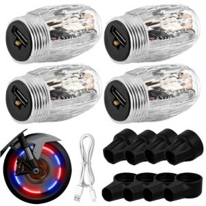Lot de 4 lumières de Roue de vélo à LED colorées - Bouchons de Tige de Valve intelligents - Bouchon de Valve de Pneu Rechargeable - Lampe Clignotante pour Voiture, Camion, Moto, vélo (PULSEPPLDE, neuf)