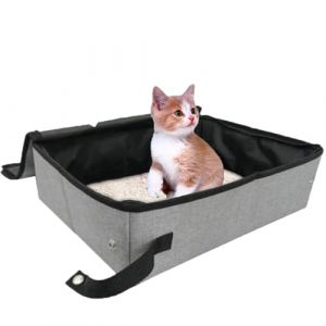 Bac a Litiere de Voyage pour Chat avec Couvercles, Caisse Chat Litiere et Portable avec Couvercle, Bac à Litière Portable pour Les Déplacements, pour Voyage, Extérieur, Parc, Maison (Gris) (NIanZi-xian, neuf)