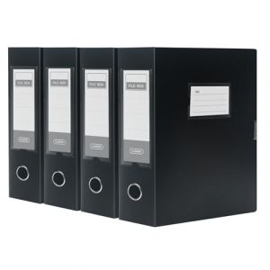 SOYIRI Lot de 4 Boîtes de Classement A4 en Plastique, Dos de 75 mm, Boîte à Archive pour bureau, école – Noir (long zi mao yi, neuf)