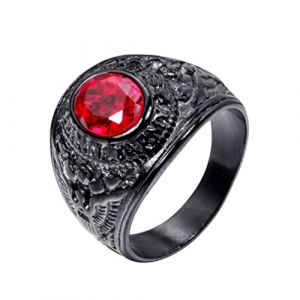 OAKKY Vintage Américain Soldats Aigle Set avec Rouge Pierres Précieuses Bague Homme Acier Inoxydable Noir Plaqué Taille 60 (EuropeShopping, neuf)