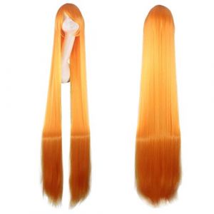 150cm longue droite blonde orange jaune aripot doré perruque de cosplay cheveux synthétiques femmes 59"longues perruques de cosplay beige + casquette de perruque commune longue perruque droite 22 (good stuff A, neuf)