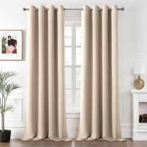 MIULEE Rideau Thermique Anti Chaleur Fenetre Interieur Lot de 2 Curtains, Beige Rideau Occultant 320 CM Hauteur Salon, Rideaux Isolant Thermique à Oeillets Chambre Opaque Rideaux de Maison 140x320 (MIULEE HOME, neuf)