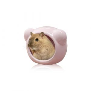 LuckyOpt Maison de hamster en c&eacute;ramique semi-ferm&eacute;e pour l'&eacute;t&eacute; - Nid d'habitat cool pour hamster nain, hamster syrien, rongeurs (rose) (JDCR Cozy Life Mall, neuf)