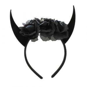 DECORNIJIA Bandeau Corne de Noir et Gris pour Cosplay Accessoire Cheveux Halloween Confortable et &Eacute;l&eacute;gant T&ecirc;te Cornes de Buffle avec Cr&acirc;ne pour F&ecirc;tes et D&eacute;guisements (ZhiLight, neuf)