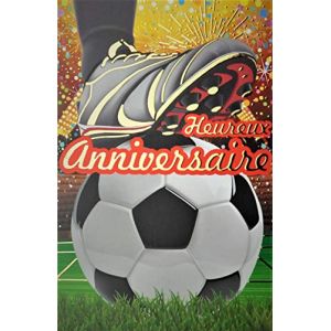 65-1265 Carte Heureux Anniversaire Or Dor&eacute; Foot Football Footballeur Sport Pied Crampons Ballon rond Gazon Terrain Stade F&ecirc;te Fabriqu&eacute; en France Supporter Supportrice du Championnat d'Europe (A.F.W., neuf)