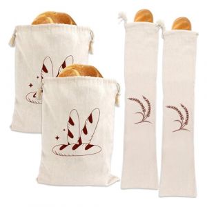 TopHomer Lot de 4 sacs &agrave; pain en lin naturel, 40 x 30 cm/67 x 15 cm, r&eacute;utilisables, pour garder le pain frais, conservation des aliments, sacs en lin r&eacute;utilisables (Pop Tools, neuf)