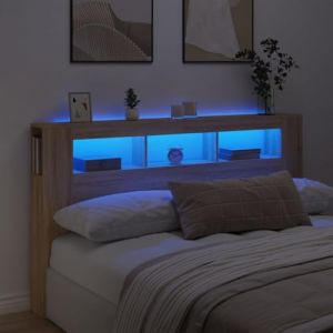 IKAYAA Tête de lit à LED Tête de lit avec Rangement Tete de lit 180 cm Têtes de lit pour Adulte-Chêne sonoma-180 x 103.5 cm (Zhuo su ao, neuf)