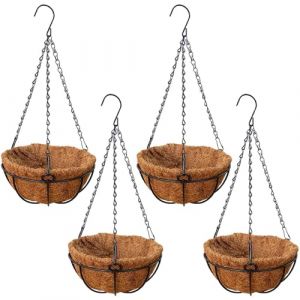 Lot de 4 paniers suspendus en forme de coco, en métal, avec doublure intérieure en fibre de coco, pots de fleurs à suspendre, pour jardin, véranda, balcon, plante (Jlmmrkly, neuf)