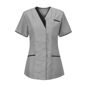 Blouse Infirmiere Femme Tunique M&eacute;Dicale Femme Col en V Manche Courte Blouse Uniforme De Travail Haut Et Pantalon Tenue Aide Soignante Professionnelle Esth&eacute;Ticienne V&ecirc;Tement Lavables Durables S-3XL (HAOLEI  FR, neuf)
