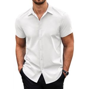 COOFANDY Chemise D'été à Manches Courtes pour Homme Chemise d'affaires à Manches Décontractée Manches Courtes sans Repassage Coupe Régulière Blanc XXXL (COOFANDY EU, neuf)