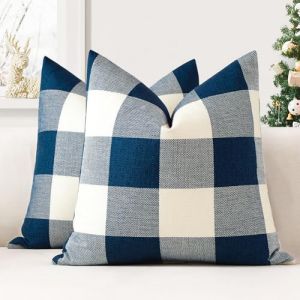 JOTOM Lot de 2 Housses de Coussin 60x60 cm de Plaid Classique de Noël Housses de Coussin Maison de Campagne Taie d'oreiller Décoratifs pour Canapé, Salon et Lit(Bleu Marine) (Jotom Europe, neuf)