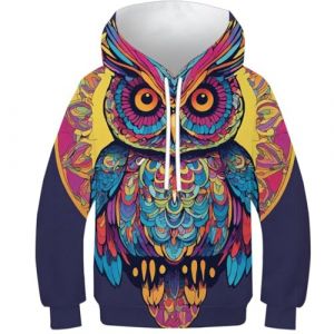 SAFGTXHTR Oiseau Sweat-Shirt À Capuche Enfants avec Imprimé Amusant 3D Hibou Animal Pull À Manches Longues pour Garçon Et Filles À Capuche Enfants Poches À Cordon Âge : 6-15 Ans (daddyxsy, neuf)