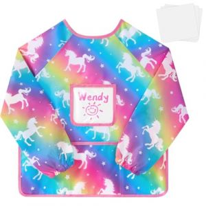 WERNNSAI Tablier Peinture, Fille Licorne Blouse Peinture de 2-8 ans, Imperm&eacute;ables Cr&eacute;atif Tablier &agrave; Manches 3 Poches, Tabliers Cuisine pour Manger Art Cuisine (Nuoly, neuf)