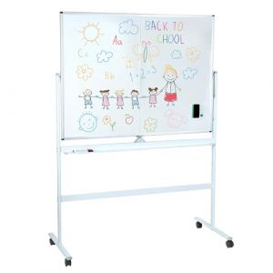 Tableau Blanc Mobile 120 &times; 90 cm, Double Face, Grand Tableau Blanc Effa&ccedil;able Magn&eacute;tique sur Pied, Portable Effa&ccedil;able &agrave; Sec, R&eacute;glable en Hauteur avec Support et Roulettes, Cadre en Aluminium (Blanc) (Surempi, neuf)