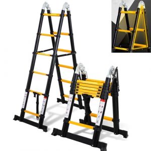 Cecaylie Échelle télescopique pliable de 3,8 m (1,9 + 1,9), en aluminium, charge maximale : 150 kg, antidérapante, noir jaune (HAOHUOBPY, neuf)