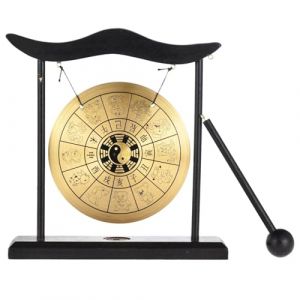 Gong &agrave; vent, 12 cm, mini gong de bureau de table, carillon &agrave; vent, instruments de percussion avec maillet et support, ornements en laiton, pour d&eacute;coration d'int&eacute;rieur, cadeau de pendaison de (mhhhj, neuf)