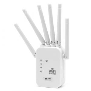 6 Antennes R&eacute;p&eacute;teur WiFi Exterieur - Nouveau Repeteur WiFi Puissant, 1200Mbps Amplificateur WiFi, 2 Ports LAN, Compatible avec Toutes Les Box Internet Ethernet Port (White) (diancaodengmaoyi, neuf)