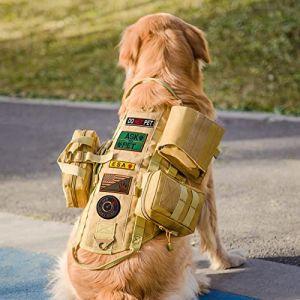 AIWAI Harnais de Chien Tactique avec Pochettes, Harnais de Gilet de Chien sansTraction pour Les Grands Chiens pour l’Rntraînement à Pied, Harnais de Chien Militaire Réglable avec Poignée Kaki, XL (AIWAI, neuf)