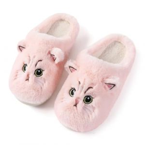 Puimentiua Mignon Chat Pantoufle Femme, Hiver Dessin Animé Chaussons Pantoufles Chat Femme Confortable AntidéRapant Chaussons Homme Fourrure Mules Pantoufles, Rose, 39-40 (Suqing, neuf)