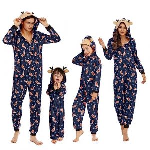 MUYOGRT Pyjama de Noël Famille Combinaison Pyjama Maison Chaud Jumpsuit Costume Famille Pyjama Impirmé de Noël Couple Ensemble Femme Homme Fille BéBé Garçon Printemps Automne Hiver (04, Papa) (Xiabing EU, neuf)