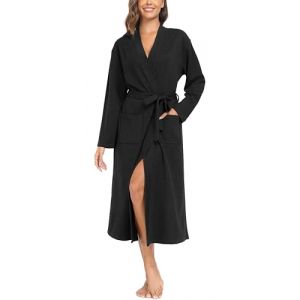 Sopesil Peignoir en Coton Pour Femme,Kimono Femme Nuit avec Col en V Longues Manches Robe de Nuit Femme avec Poches, Noir,XXL (Sopesil Direct, neuf)