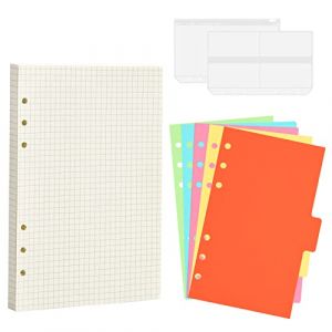 Lot de 80 feuilles de classeur &agrave; anneaux A5, 6 trous avec 5 diviseurs, 2 enveloppes, ordinateur portable papier agenda rechargeable, paquets de feuilles A5 pour presse-papiers, agendas, planificateurs (allowreve, neuf)