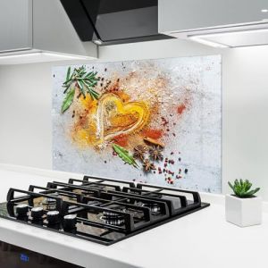 ARTHUB® Crédence de Cuisine en Verre 50x70 cm, Heart Spice Powders | Protection Contre Les éclaboussures, Revêtement Mural en Carreaux, Plaque en Verre, Verre trempé, Aliments, Épices (ARTHUB - wall decor, neuf)