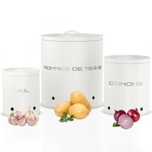 KOOK TIME rangement pomme de terre oignon ail - Lot de 3 - Boite pomme de terre oignons ail - rangement légumes avec petits trous de ventilation pour une circulation d'air optimale - Blanc (Kook Shop, neuf)