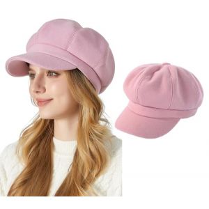 iEasey Dame Femme Unicolore Béret en Laine d'hiver Rétro Gavroche Chapeau Bonnet Chapeau d'hiver Casquette à visière Femme Français Élégantes Chaud Casquette Plate,Rose (iEaseyUK, neuf)