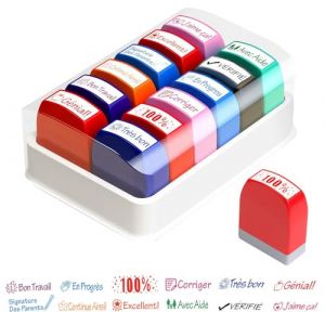 12 Pi&egrave;ces Tampons Enseignants Fran&ccedil;ais, Tampon Encreur Enseignant, Tampon Maitresse D'&eacute;cole pour Cadeau Professeur et Encourager &Eacute;l&egrave;ves &Eacute;cole, Famille, Maternelle, Aide &agrave; l'enseignement (YAOZHIRONGIOASPD, neuf)