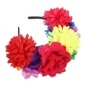 Veemoon Bandeau Halloween Mexicain en Tissu Couronne de Roses R&eacute;alistes Serrage-T&ecirc;te Sombre et L&eacute;ger pour Cosplay et F&ecirc;te du Jour des Morts Accessoire Floral pour Femmes et Filles (Quiet Window, neuf)