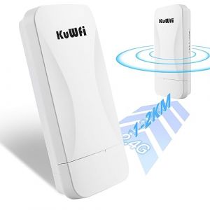 KuWFi 300Mbps Point d'accès WiFi Repeteur Antenne WiFi Exterieur, 2.4G Longue Portée Pont WiFi Ethernet, Jusqu'à 1KM CPE avec Ports Ethernet, PTP/PTMP, Compatible avec Caméra de Surveillance (JuHUi, neuf)