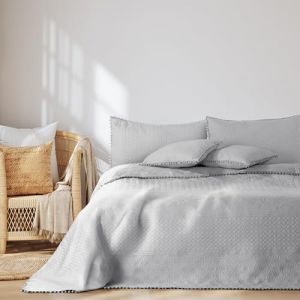 AmeliaHome Couvre-lit avec Pompons 260 x 280 cm - Couvre-lit matelassé ultrasonique - en Polyester - Argenté (shop_decoking, neuf)