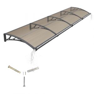 Auvent pour Porte d'entrée 350x100cm,Toit Marquise avec Gouttière en Polycarbonate Protection Contre Pluie,UV et la Neige Support Robuste en ABS Durable (GGNEBAI, neuf)