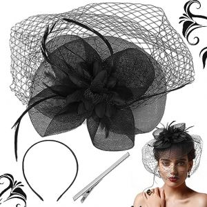 lankai Bibi Chapeau en Maille de Plumes, Chapeaux Fascinateur Avec Voile Noir Pour Femme, Chapeau à Voilette, Bibi Elegant Fascinants Chapeaux, Convient Pour Jockey Club, Party Hall Wedding (Noir) (Yaekay, neuf)