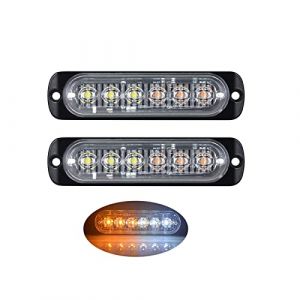 PICAA 2X stroboscopique à 6 LED pour voiture -Barre lumineuse pour véhicule de 12 V à 24 V - Balise clignotante de sécurité pour voiture, véhicule utilitaire, bateau, remorque, caravane (blanc+ambre) (BEISHUO-UK, neuf)