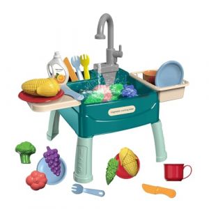 Jouets d'évier de Cuisine pour Enfants de 1 an,Cuisine pour Enfant avec Système d'eau Courante,Jeu de Nourriture et Jeu de Découpe pour Garçons et Filles de 3,4,5, 6,7 Ans (Vert) (Aomlarow Playtime, neuf)