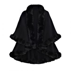 Cexiakong Poncho d'hiver en fausse fourrure pour femme - Cape d'hiver - Cape en tricot chaud - Avec capuche - Cardigan - Veste de mariée - Boléro pour l'hiver - Mariage - Soirée de Noël - Noir, Noir , (HUANGYUZHU-AMZSHOP, neuf)