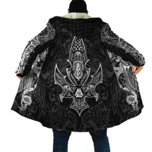 Veste &agrave; Capuche Homme d'hiver Cape Viking Noeud Celtique Symbole Corbeau Loup d&eacute;contract&eacute;e &agrave; Manches Longues imprim&eacute;e 3D Coupe Vent Moyen Long Manteau Polaire Sherpa &eacute;paissir Garder au Chaud Manteau (kehanshangmao, neuf)