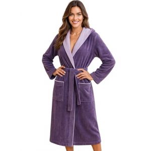 Morgenstern Peignoir de Bain Femme avec Capuche 100% Coton &Eacute;ponge OEKO-TEX&reg; Robe de Chambre Leonie Violet XL (Morgenstern24, neuf)