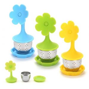 FEMONGY infuseur thé 3 pièces boule a the infuseur, boule à thé, filtre à thé, filtres à thé, poignée en Silicone, égouttoir à Tamis en Acier Inoxydable Inclus, infuseur à thé pour Tisane(fleur) (linxianaidi, neuf)