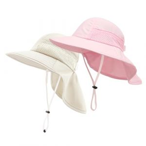 SEYUFN Bébé Chapeau de Soleil Fille Garçon Chapeau de Cou Protection Enfants Chapeaux de Seau Respirant Bébé Fille Chapeau de Plage Chapeaux d'été pour Tout-Petits (M (2-6 Ans), A-Rose&A-Beige) (JDSEU, neuf)