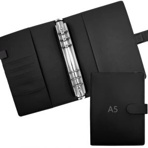 ROEOWENE Classeur à Anneaux A5 Rechargeable Classeur 6 Anneaux Cuir Couverture de Carnet de Notes Couverture Budget Enveloppe pour Recharge Agenda A5,Planificateur-Noir (ROEOWENE LLC, neuf)