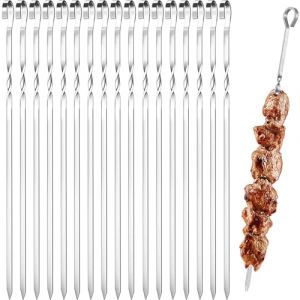 20 Pièces Brochettes pour Barbecue, 30 cm Pic a Brochette, Pique a Brochette, Brochettes à Viande en Acier Inoxydable, BBQ Brochettes, Brochette Réutilisables, pour Barbecue, Viande, Légumes (Rfervgauk, neuf)