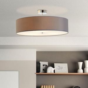 Lightbox lampe de plafond moderne - plafonnier avec abat-jour décoratif en tissu - métal/textile gris - 60cm de diamètre (Lightbox-Shop, neuf)