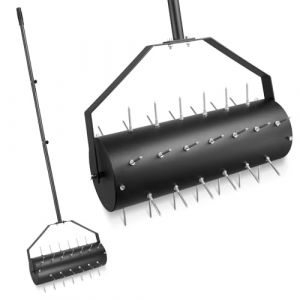 Ricyea Aérateur de pelouse, manuel, aérateur de pelouse, rouleau de gazon avec 39 clous (6 cm) et manche, scarificateur manuel pour cours, surfaces de pelouse dans le jardin (44 cm x 141 cm/93,5 cm) (letian-eu, neuf)