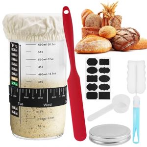 DONQL Kit de Démarrage au Levain, 730ML Verre de Démarrage, Pot de Démarrage au Levain en Verre, Cuve de Fermentation, Récipient de Démarrage au Levain avec Papier Thermomètre et Capuchon en Aluminium (Coolsale, neuf)